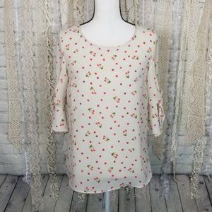 Lauren Conrad Cherry Print Crepe Pullover Blouse